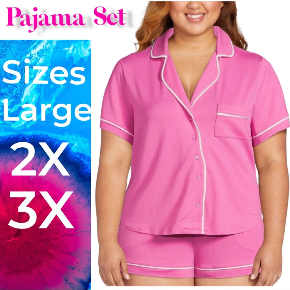 New Women’s Size Top and Shorts Pajama Set, 2-Piece color pink size L 2X 3X